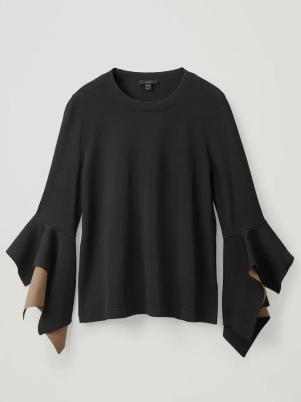 NWT COS Knitted Draped Lined Sleeves Black and Tan Top Size Small